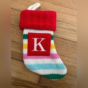 Monogram “K” Multi-Color Stripe Knit Mini Christmas Stocking Decoration